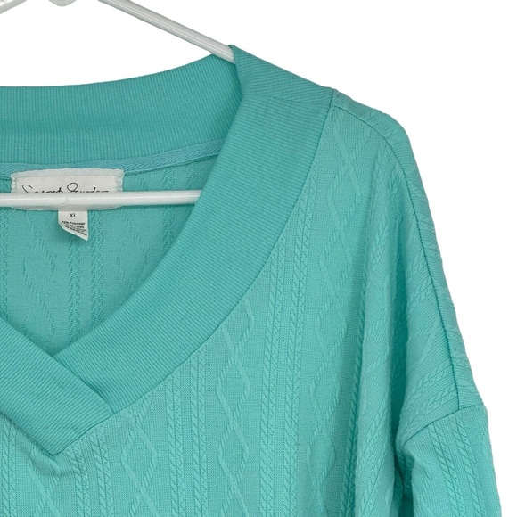 *Women’s French Laundry Turquoise Polyester/Spandex Textured V-Neck Sweater - Picture 4 of 11